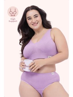 Zelena - Fixed Pad Maternity and Nursing Bra Cotton Ribbed Wirefree Feeding Bra Lavender