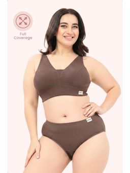 Zelena - Fixed Padded Maternity and Nursing Bra Cotton Ribbed Wirefree Bra Mocha