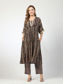 Zelena - Floral Maternity and Nursing Kurta A-Line Feeding and Pant Black