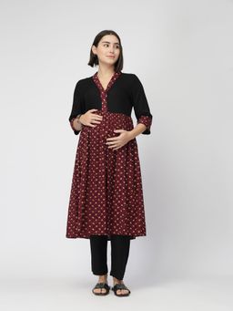 Zelena - Maternity and Nursing Kurta A-Line Feeding with Black and Maroon
