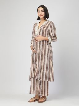 Zelena - Maternity and Nursing Kurta A-Line Feeding and Pant Coffee Brown