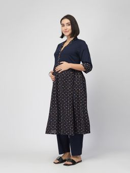 Zelena - Maternity and Nursing A-Line Feeding Kurta and Pant Navy Blue