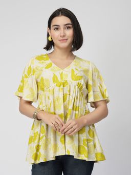 Zelena - Gathered Maternity and Nursing Top Viscose Feeding Top with Zip Mustard