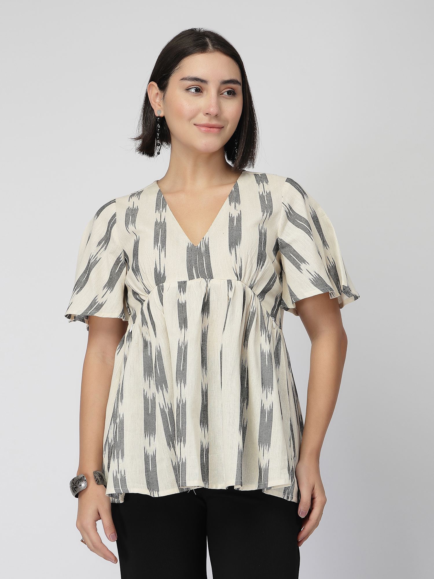 zelena Ikat Maternity and Nursing Top Cotton Feeding Kurti with Front Zip Off White-picture-21