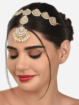 Zaveri Pearls - Gold Tone Bridal Kundan & Pearls Mathapatti Style Maangtikka-ZPFK12736