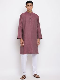 Fabindia - Purple Linen Striped Long Kurta