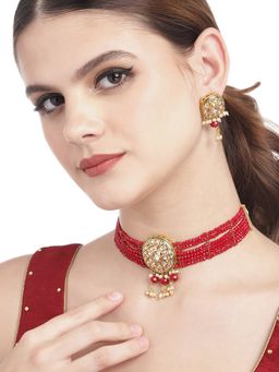 Carlton London - Gold Plated Glass Bead Choker with Earring For Women