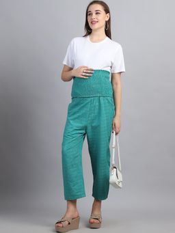 Moms Maternity - Women Checked Printed Khadi Cotton Maternity High Waist Green Joggers