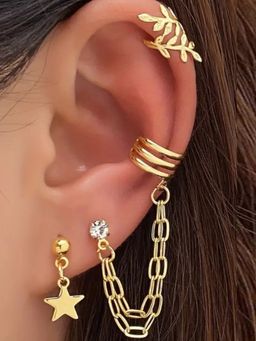 OOMPH - Women Gold Tone Drop and Ear Cuff Earrings