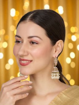 OOMPH - Women Gold Plated White Pearl Jhumka Earrings