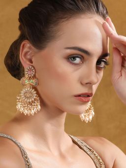 OOMPH - Women Multi-Color Large Damru Design Chandbali Earrings