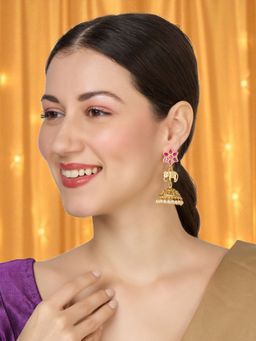OOMPH - Women Antique Gold Plated Elephant Design Jhumka Earrings
