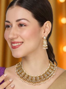 OOMPH - Women White Kundan Jadau Ethnic Jewellery Set