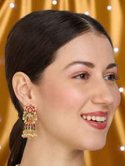 OOMPH - Women Multi-Color Lotus Kundan Jhumka Earrings