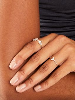 Accessorize London - Women White Stone Studded Moon Crystal Rings (Pack of 2)
