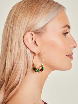 Accessorize London - Women Red and Green Jingle Bell Hoop Earrings