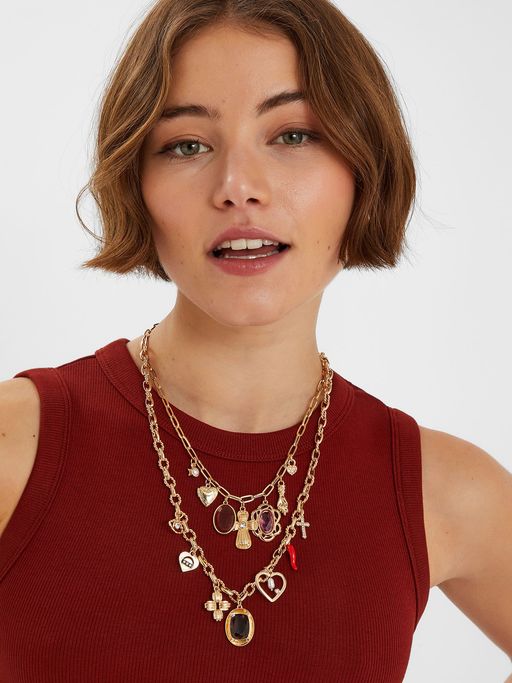 Accessorize London Women Red Baroque Charm Layered Necklace
