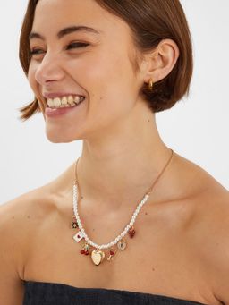 Accessorize London - Women Multi-Color Pearl Beaded Charm Necklace