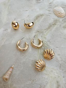 Accessorize London - Women Gold Mermaid Stud and Hoop Earrings (Pack of 3)
