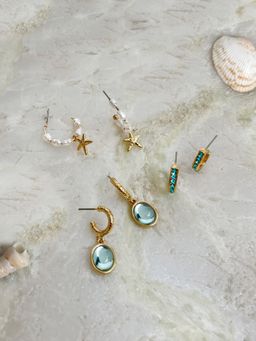 Accessorize London - Women Blue Mermaid Charm Earrings (Pack of 3)