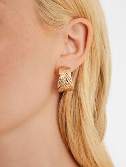 Accessorize London - Women Gold Textured Leaf Hoop Earrings
