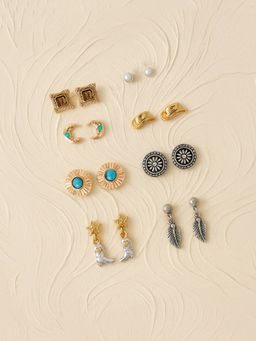 Accessorize London - Women Multi-Color Cowboy Stud and Drop Earrings (Pack of 8)