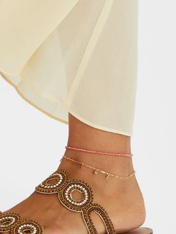 Accessorize London - Women Peach and Gold Sun Charm Anklets (Pack of 2)