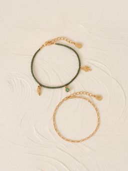Accessorize London - Women Green and Gold Beach Charm Anklets (Pack of 2)