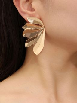 OOMPH - Women Gold Tone Leaf Detail Drop Earrings
