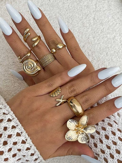 OOMPH Women Gold Tone Stylish Rings (Pack of 8)