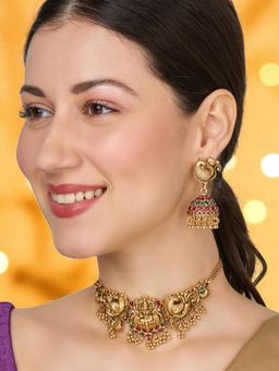OOMPH - Women Multi-Color Laxmi Temple Choker Necklace Set
