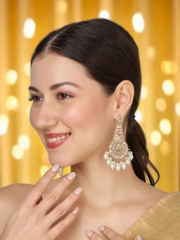 OOMPH - Women Gold Plated White Pearl and Kundan Chandbali Earrings