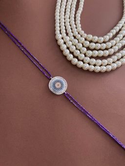 Digital Dress Room - Latest American Diamond Round Evil Eye Rakhi Purple Thread Rakhi