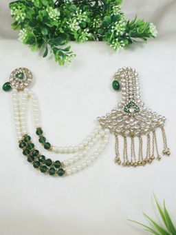 I Jewels - Gold Plated Kundan Safa Kalangi Brooch For Groom Green