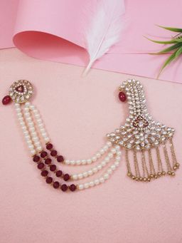 I Jewels - Gold Plated Kundan Safa Kalangi Brooch For Groom Maroon