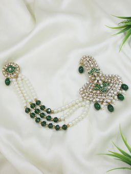 I Jewels - Gold Plated Kundan Safa Kalangi Brooch For Groom Green
