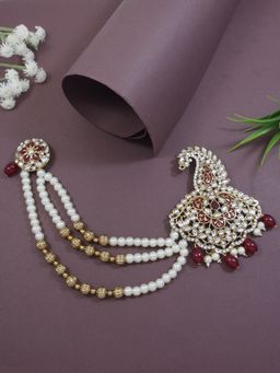 I Jewels - Gold Plated Kundan Safa Kalangi Brooch For Groom Maroon