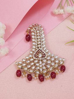 I Jewels - Gold Plated Kundan Safa Kalangi Brooch For Groom Maroon