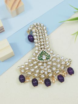 I Jewels - Gold Plated Kundan Safa Kalangi Brooch For Groom Wine