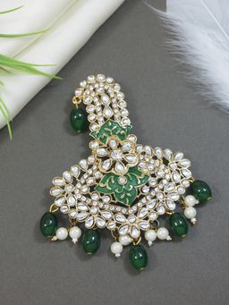 I Jewels - Gold Plated Kundan Safa Kalangi Brooch For Groom Green