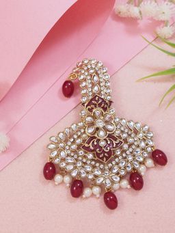 I Jewels - Gold Plated Kundan Safa Kalangi Brooch For Groom Maroon