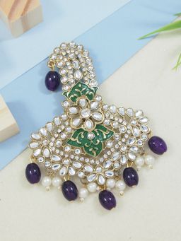 I Jewels - Gold Plated Kundan Safa Kalangi Brooch For Groom Wine