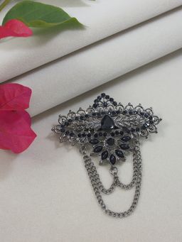 I Jewels - Silver Oxidized Safa Kalangi Brooch For Groom Black