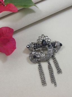 I Jewels - Silver Oxidized Safa Kalangi Brooch For Groom Black