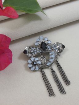 I Jewels - Silver Oxidized Safa Kalangi Brooch For Groom Grey