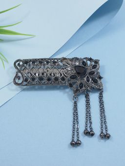 I Jewels - Silver Oxidized Safa Kalangi Brooch For Groom Black