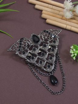 I Jewels - Silver Oxidized Safa Kalangi Brooch For Groom Black