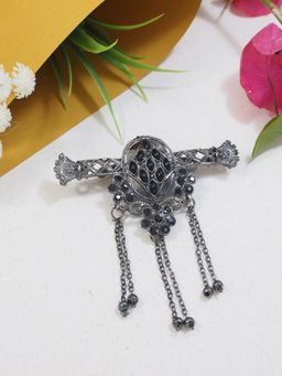 I Jewels - Silver Oxidized Safa Kalangi Brooch For Groom Black