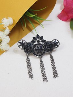 I Jewels - Silver Oxidized Safa Kalangi Brooch For Groom Black