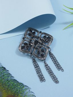 I Jewels - Silver Oxidized Safa Kalangi Brooch For Groom Black